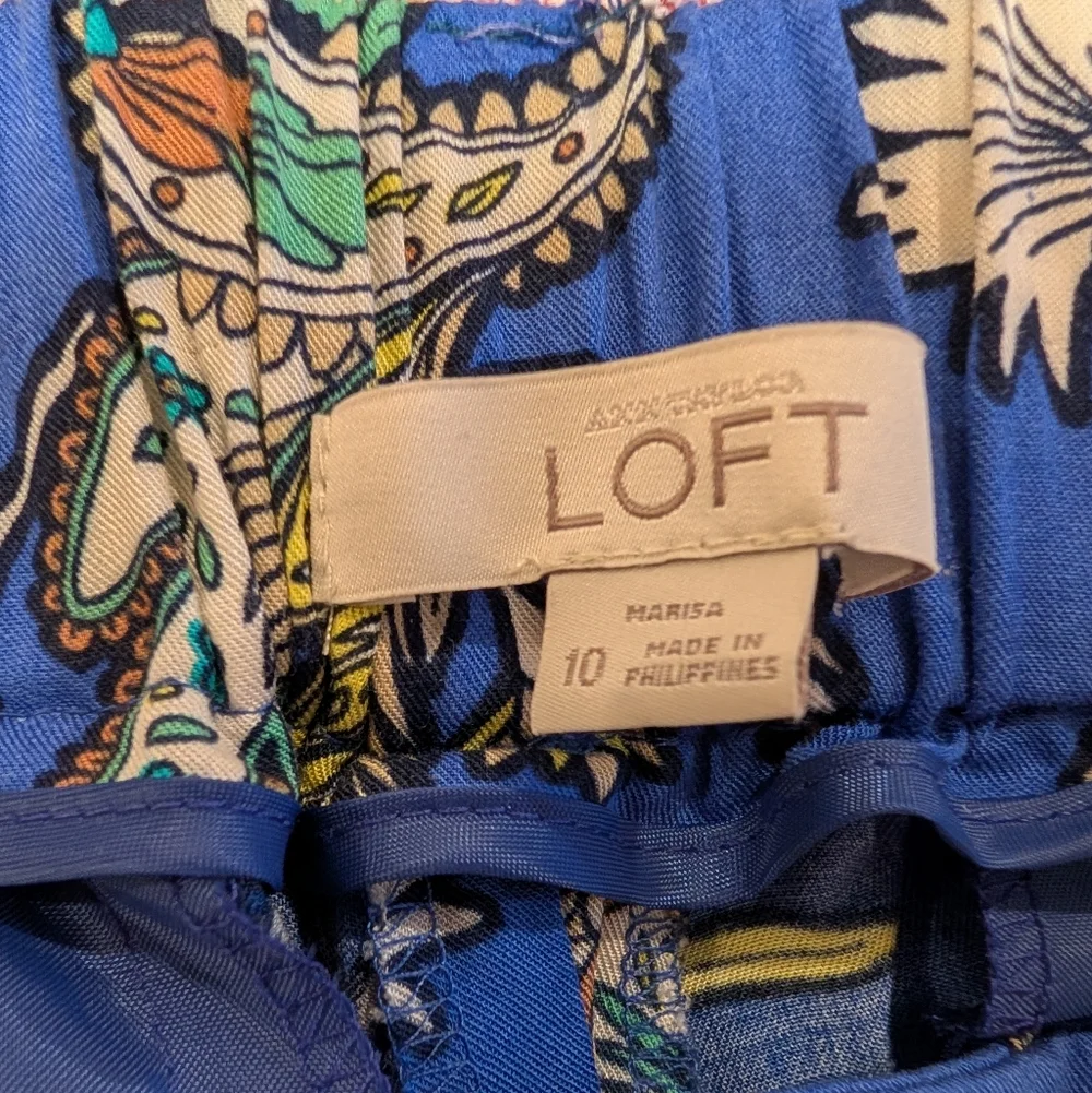 LOFT Blue Paisley Pants Size 10 Petite - Picture 4 of 5